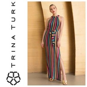 NEW Trina Turk Speakeasy Chevron Zig Zag Knit Halter Maxi 4